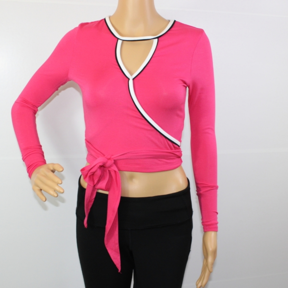 XOXO Pink Faux Wrap Crop Top w/Cut Outs. Sz XS.